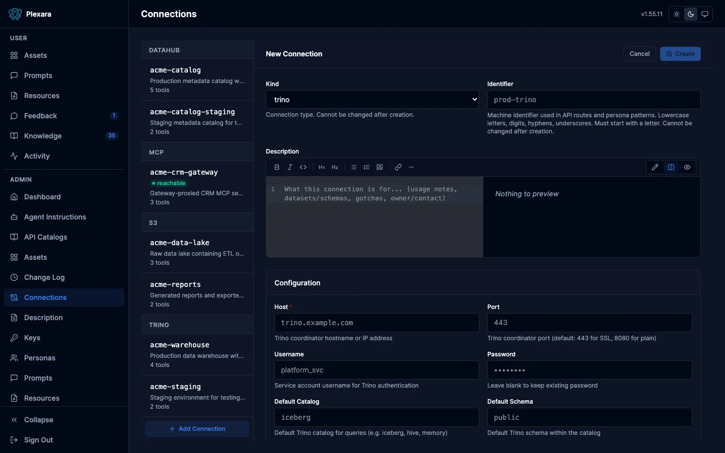 New connection form showing auth modes including OAuth 2.1 browser sign-in and client certificates