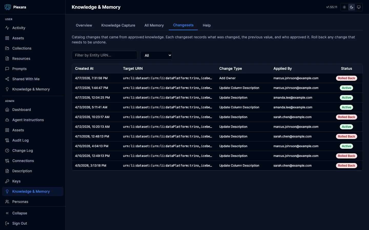 Changeset review queue with proposed edits and approval actions