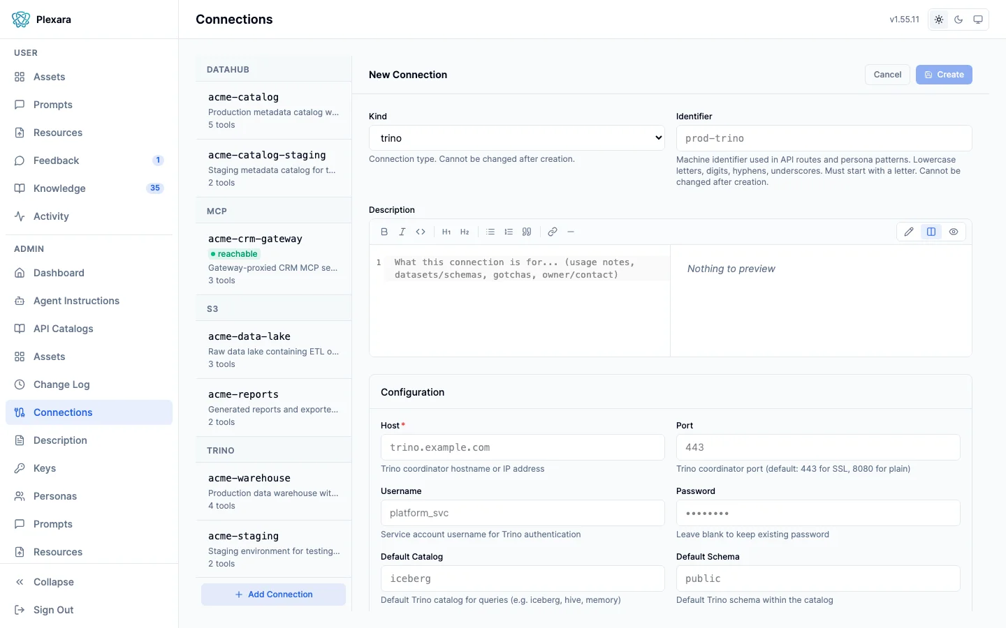 New connection form showing auth modes including OAuth 2.1 browser sign-in and client certificates